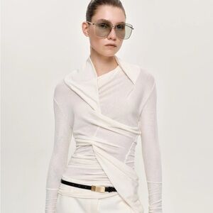 NWT- Source Unknown FOLGORE ASYMMETRIC DRAPE TOP, IVORY-M/L